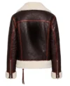 Womens Chocolate Brown Shearling Aviator Leather Jacket back