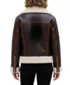 Womens Chocolate Brown Shearling Aviator Leather Jacket back full view