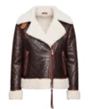 Womens Chocolate Brown Shearling Aviator Leather Jacket front
