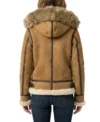 Women's Fur Hooded Shearling B3 Bomber Jacket in Tan back