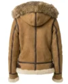 Women's Fur Hooded Shearling B3 Bomber Jacket in Tan back full view