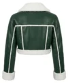 Womens Green Cropped Shearling Aviator Leather Jacket back