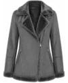 Womens Grey Shearling Aviator Leather Jacket