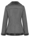 Womens Grey Shearling Aviator Leather Jacket back