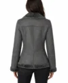 Womens Grey Shearling Aviator Leather Jacket back view