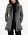 Womens Grey Shearling Aviator Leather Jacket front view