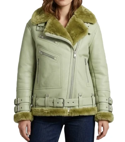 Womens Mint Green B3 RAF Aviator Shearling Leather Jacket