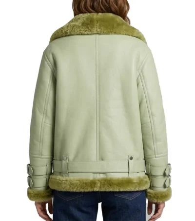 Womens Mint Green B3 RAF Aviator Shearling Leather Jacket back full view