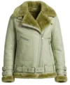 Womens Mint Green B3 RAF Aviator Shearling Leather Jacket front