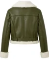 Womens Olive Green Cropped Shearling Aviator Leather Jacket back