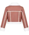 Womens Pink Cropped Shearling Aviator Leather Jacket back