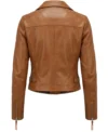 Womens Tan Brown Asymmetric Biker Leather Jacket back
