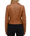 Womens Tan Brown Asymmetric Biker Leather Jacket back full view