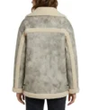 Womens White Distressed Shearling Aviator Leather Jacket back full view