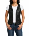 Buy Womens Black Studded Lace Up Leather Motorcycle Vest