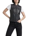 Ladies Black Purple Stitch Diamond Quilted Club Leather Vest