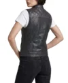 Ladies Black Purple Stitch Diamond Quilted Club Leather Vest back