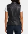 Ladies Black Purple Stitch Diamond Quilted Club Leather Vest back full view