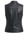 Ladies Black Purple Stitch Diamond Quilted Club Leather Vest back view