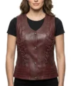 Ladies Burgundy Corset Lace Premium Leather Biker Vest