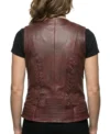 Ladies Burgundy Corset Lace Premium Leather Biker Vest back