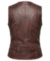Ladies Burgundy Corset Lace Premium Leather Biker Vest back view