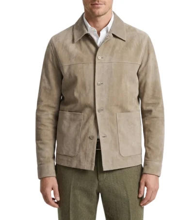 Mens Beige Suede Shirt Jacket