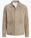 Mens Beige Suede Shirt Jacket front