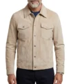 Mens Beige Trucker Style Suede Shirt Jacket