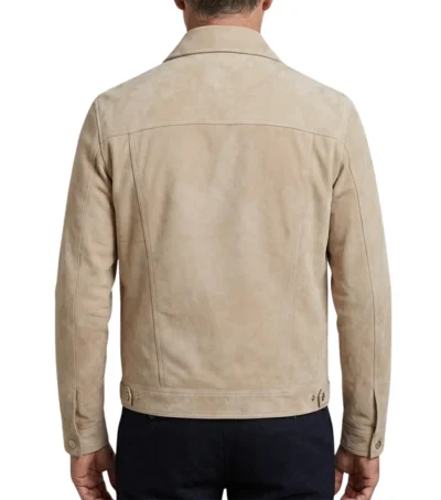 Mens Beige Trucker Style Suede Shirt Jacket back