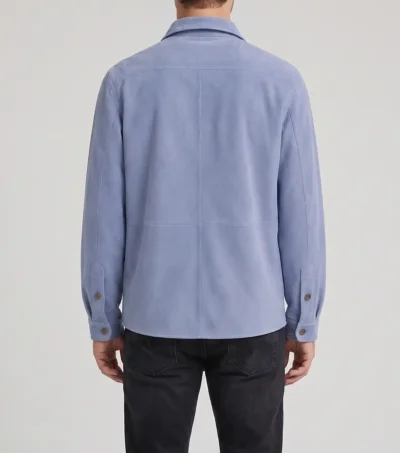 Mens Blue Suede Overshirt Jacket back view