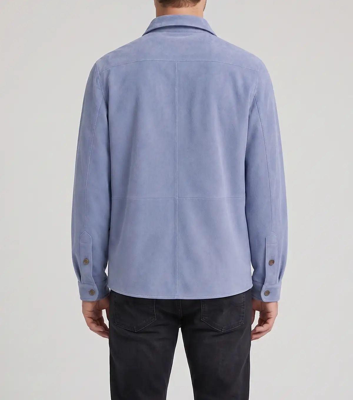 Mens Blue Suede Overshirt Jacket back view
