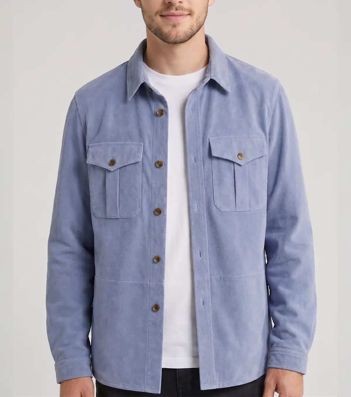 Mens Blue Suede Overshirt Jacket