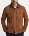Mens Brown Suede Leather Collar Shirt Jacket