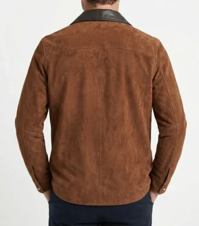 Mens Brown Suede Leather Collar Shirt Jacket back view