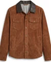 Mens Brown Suede Leather Collar Shirt Jacket front