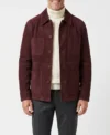 Mens Burgundy Suede Chore Jacket with Four Patch Pockets
