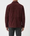 Mens Burgundy Suede Chore Jacket with Four Patch Pockets back
