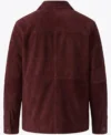 Mens Burgundy Suede Chore Jacket with Four Patch Pockets back view