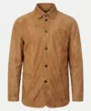 Mens Camel Brown Coat Suede Shirt Jacket front