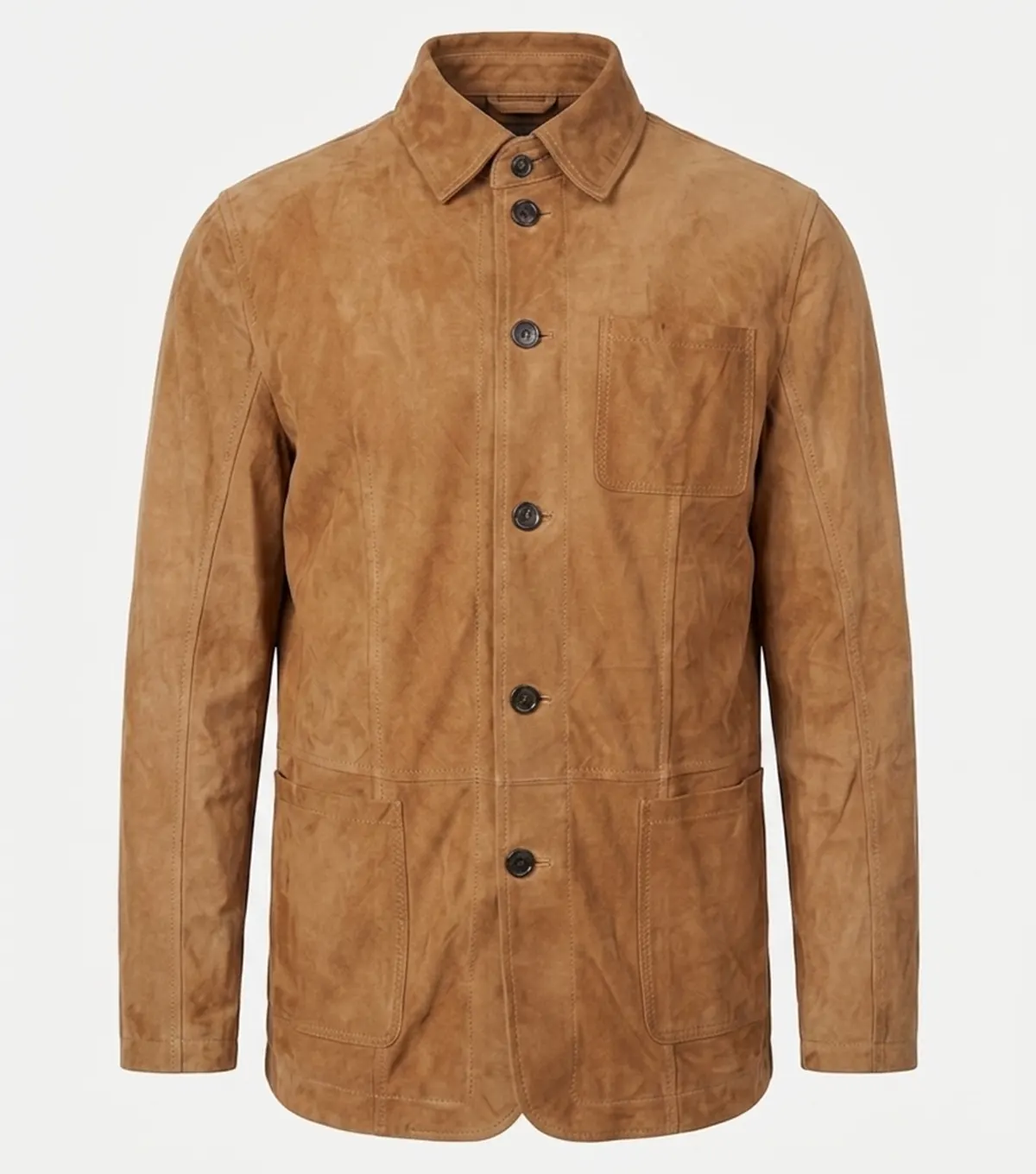 Mens Camel Brown Coat Suede Shirt Jacket front