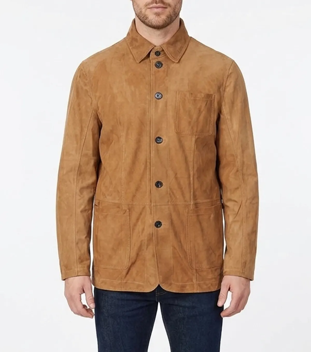Mens Camel Brown Coat Suede Shirt Jacket