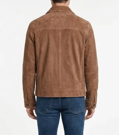 Mens Cognac Brown Zip Suede Shirt Jacket back