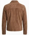 Mens Cognac Brown Zip Suede Shirt Jacket back view