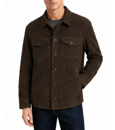 Mens Dark Brown Suede Shirt Jacket