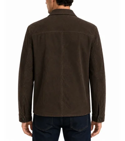 Mens Dark Brown Suede Shirt Jacket back