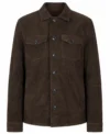 Mens Dark Brown Suede Shirt Jacket front