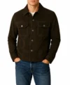 Mens Dark Green Military Suede Shirt Jacket