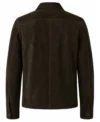 Mens Dark Green Military Suede Shirt Jacket back view
