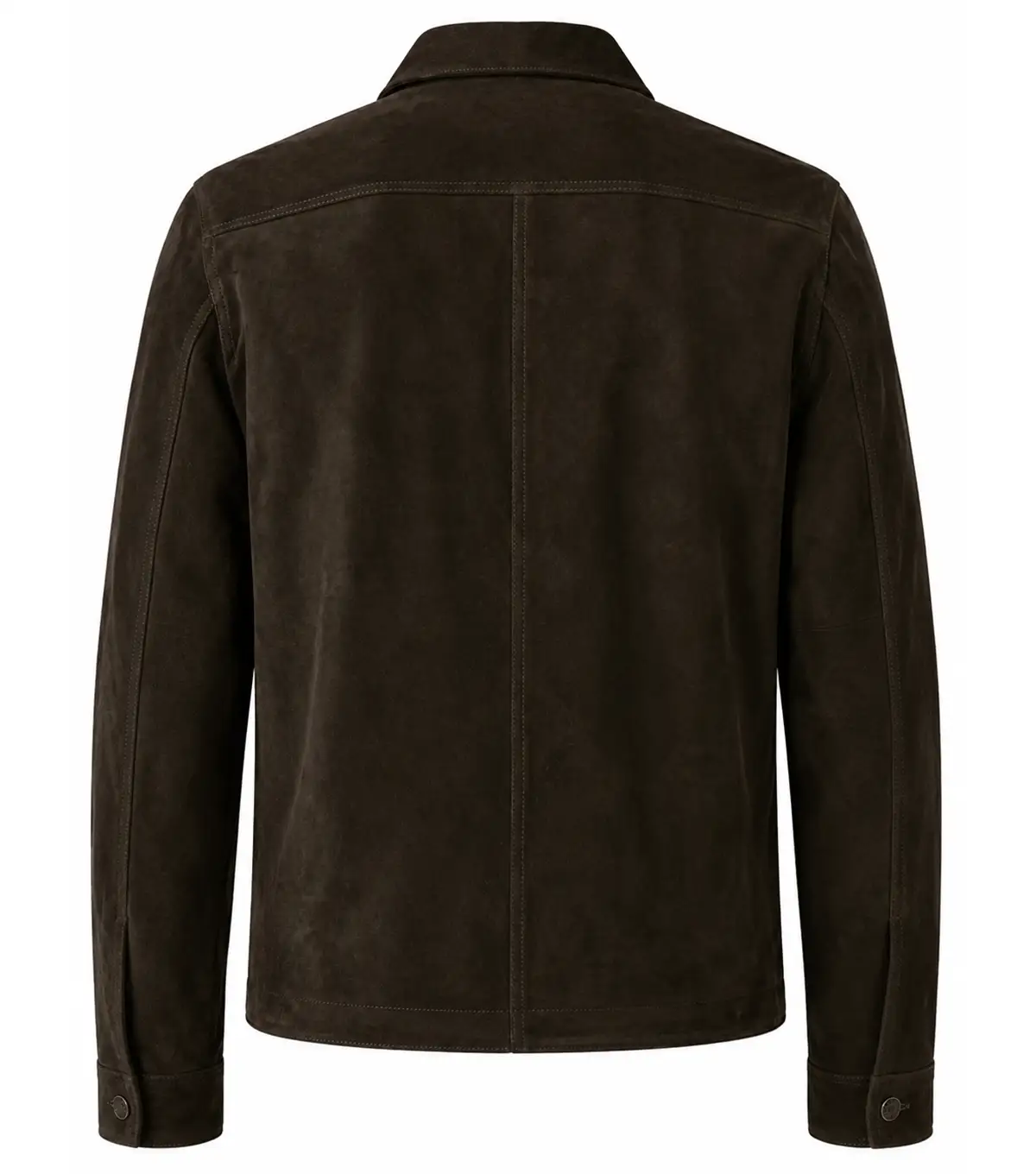 Mens Dark Green Military Suede Shirt Jacket back view